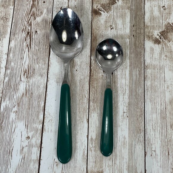Vintage ONEIDA 55 Pc Lot Green Plastic Handle Utensil Stainless Steel Flatware - Picture 11 of 12